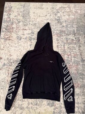 Off-White Black Hoodie with White Sleeve Graphics